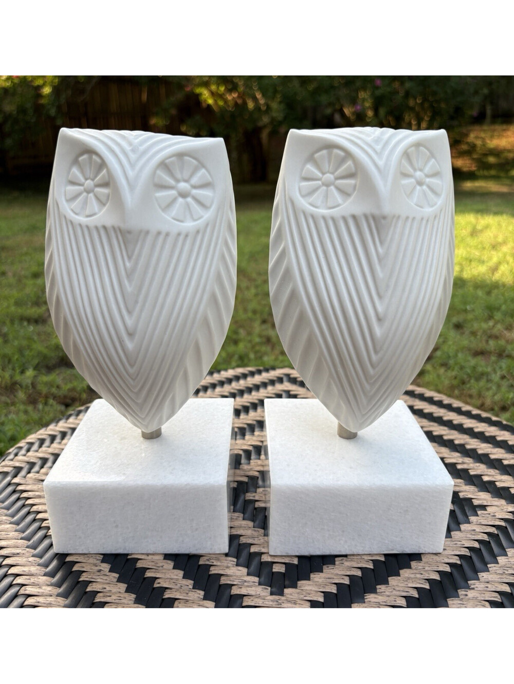 Jonathan Adler Menagerie Collection White Owl Bookend Set Marble Base